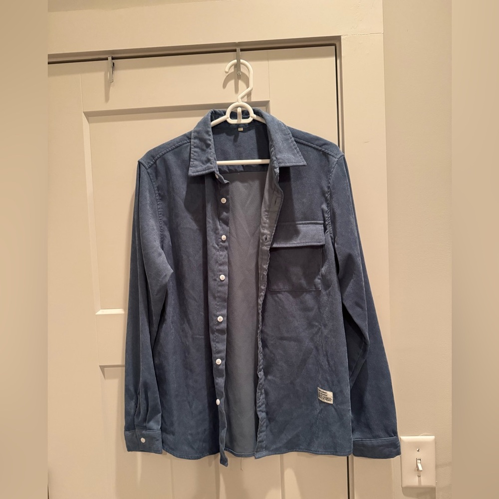 Men's Blue Button up Flannel Shirt - Picture 2 of 3